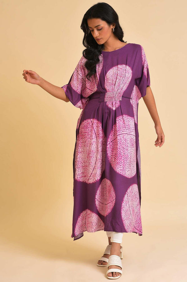 Purple Bold Graphic Printed Kaftan With Back Tie Up