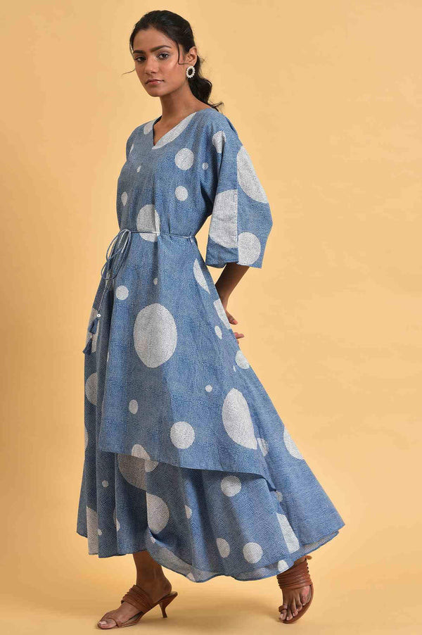 Blue Polka Play Circle Asymmetrical Dress