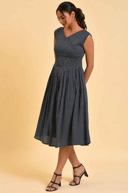 Blue Yarn Dyed Smocked Dress - wforwoman