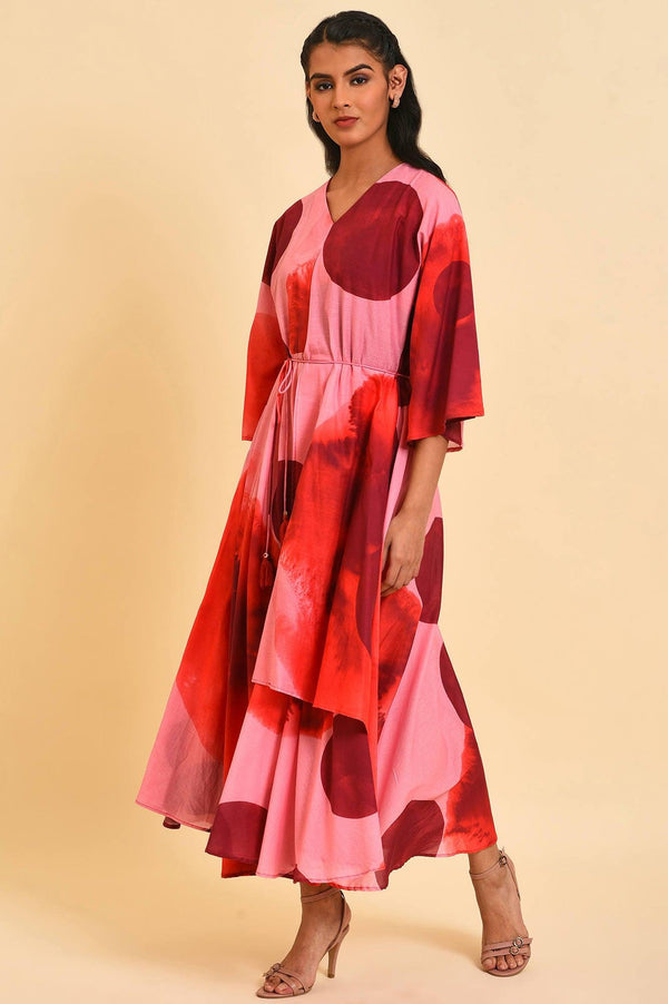 Red And Pink Polka Print Asymmetrical Dress