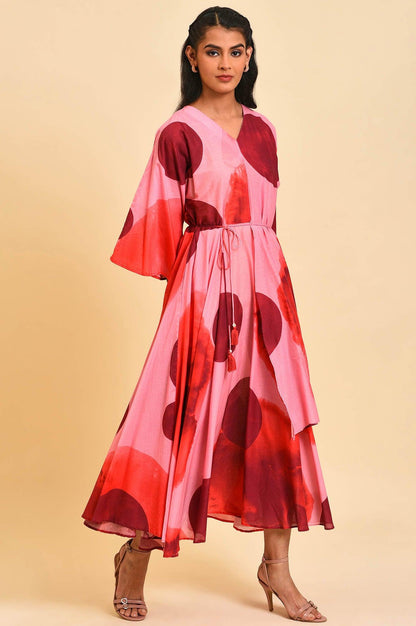 Red And Pink Polka Print Asymmetrical Dress - wforwoman