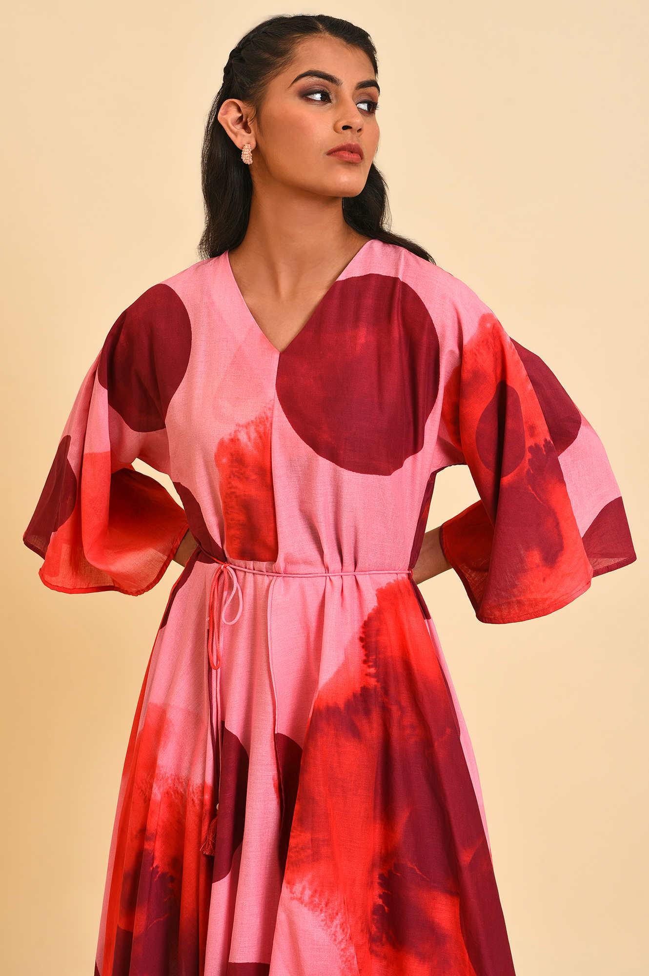 Red And Pink Polka Print Asymmetrical Dress - wforwoman