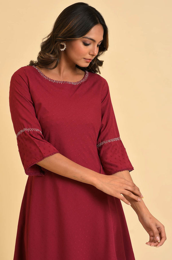 Maroon Mock Layered kurta In Moss Buti