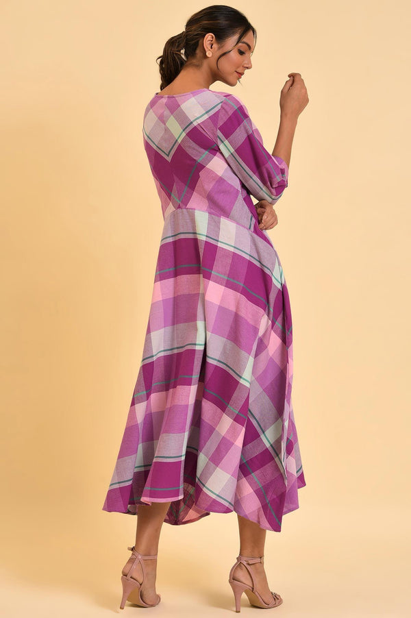 Purple Playful Free Flowing Checker Dress