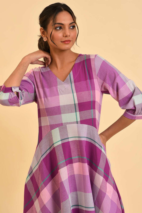 Purple Playful Free Flowing Checker Dress