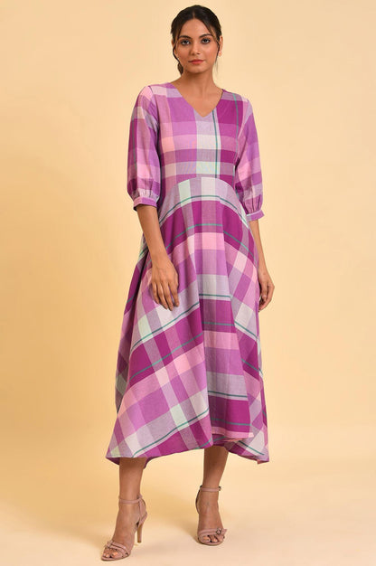Purple Playful Free Flowing Checker Dress - wforwoman