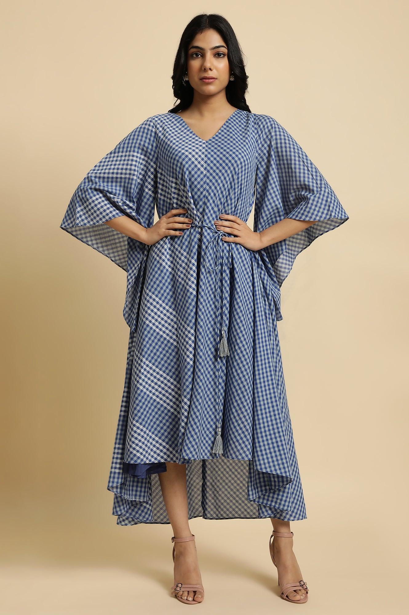 Buy Blue Fluid Checkered Dress Online for Woman | WforWoman Buy Blue Fluid Checkered Dress Online for Woman | WforWoman