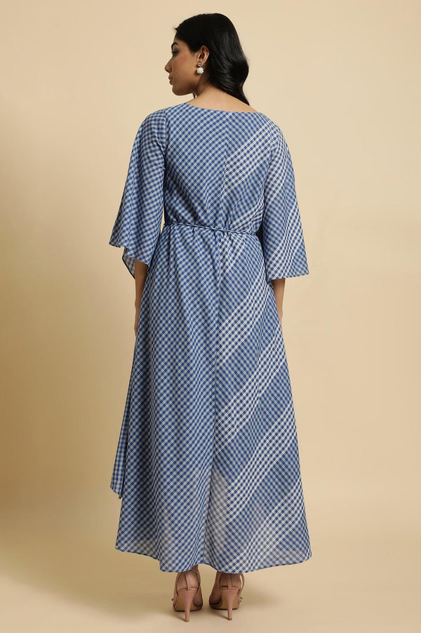 Blue Fluid Checkered Dress