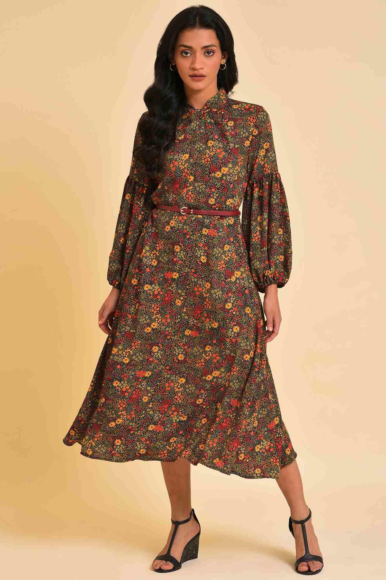 Bright Multi-Coloured Floral Print Dress - wforwoman