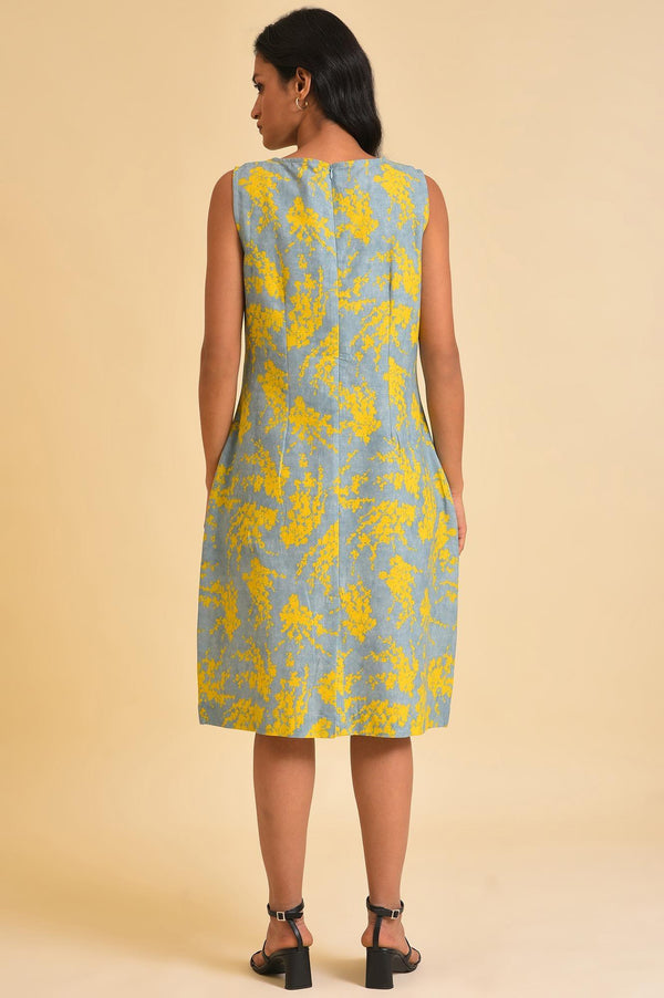 Blue And Yellow Abstract Print Western Dress