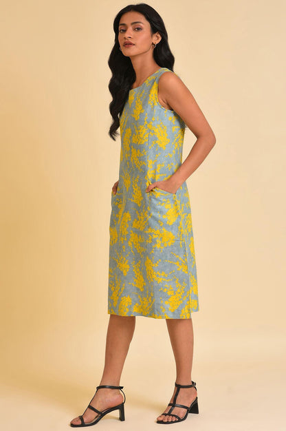 Blue And Yellow Abstract Print Western Dress - wforwoman