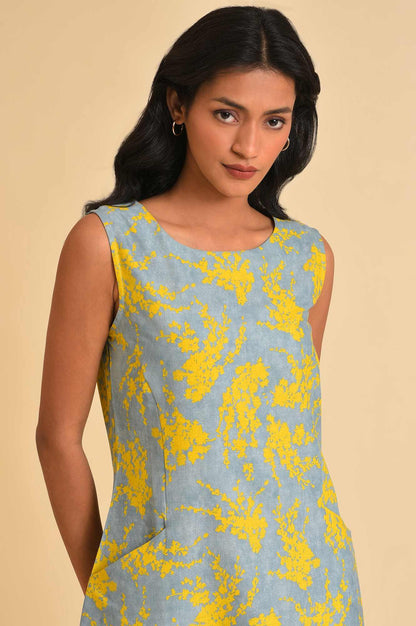 Blue And Yellow Abstract Print Western Dress - wforwoman