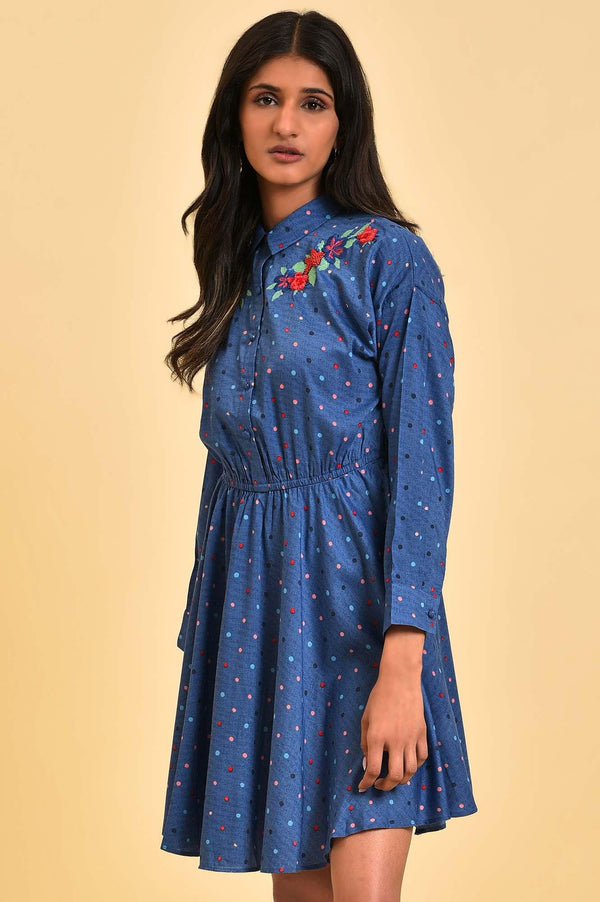 Blue Polka Dot Embroidered Dress