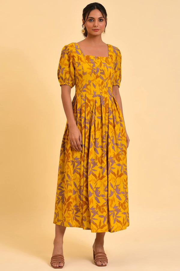 Yellow Pleated Long Summer Maxi Dress