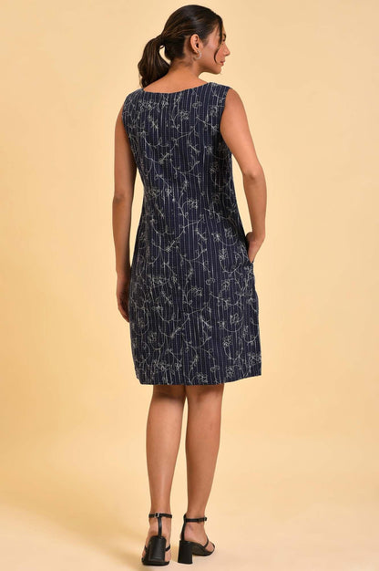 Blue Striped &amp; Embroidered Sheath Dress - wforwoman