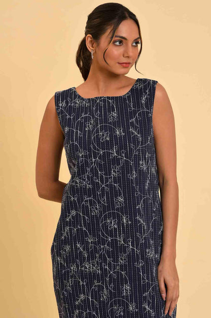 Blue Striped &amp; Embroidered Sheath Dress - wforwoman