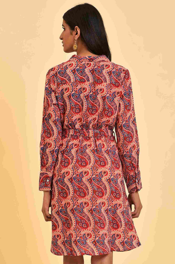 Red Paisley Printed Short Western Dress