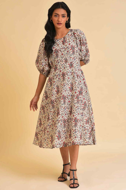 Ecru Floral Printed Midi Dress - wforwoman