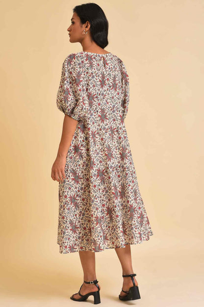 Ecru Floral Printed Midi Dress - wforwoman