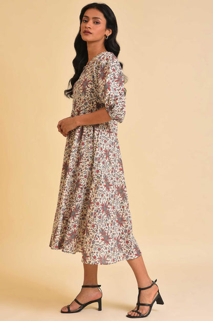 Ecru Floral Printed Midi Dress - wforwoman