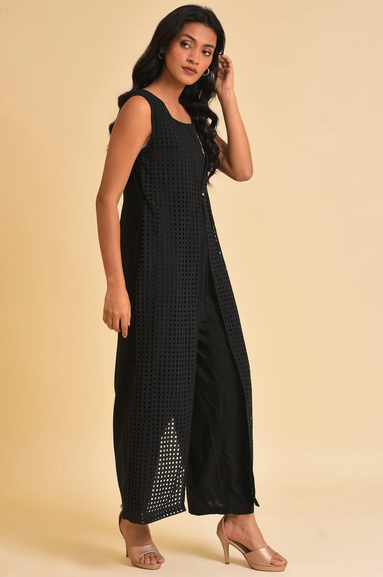 Buy Black Schiffli Jumpsuit Online for Woman | WforWoman