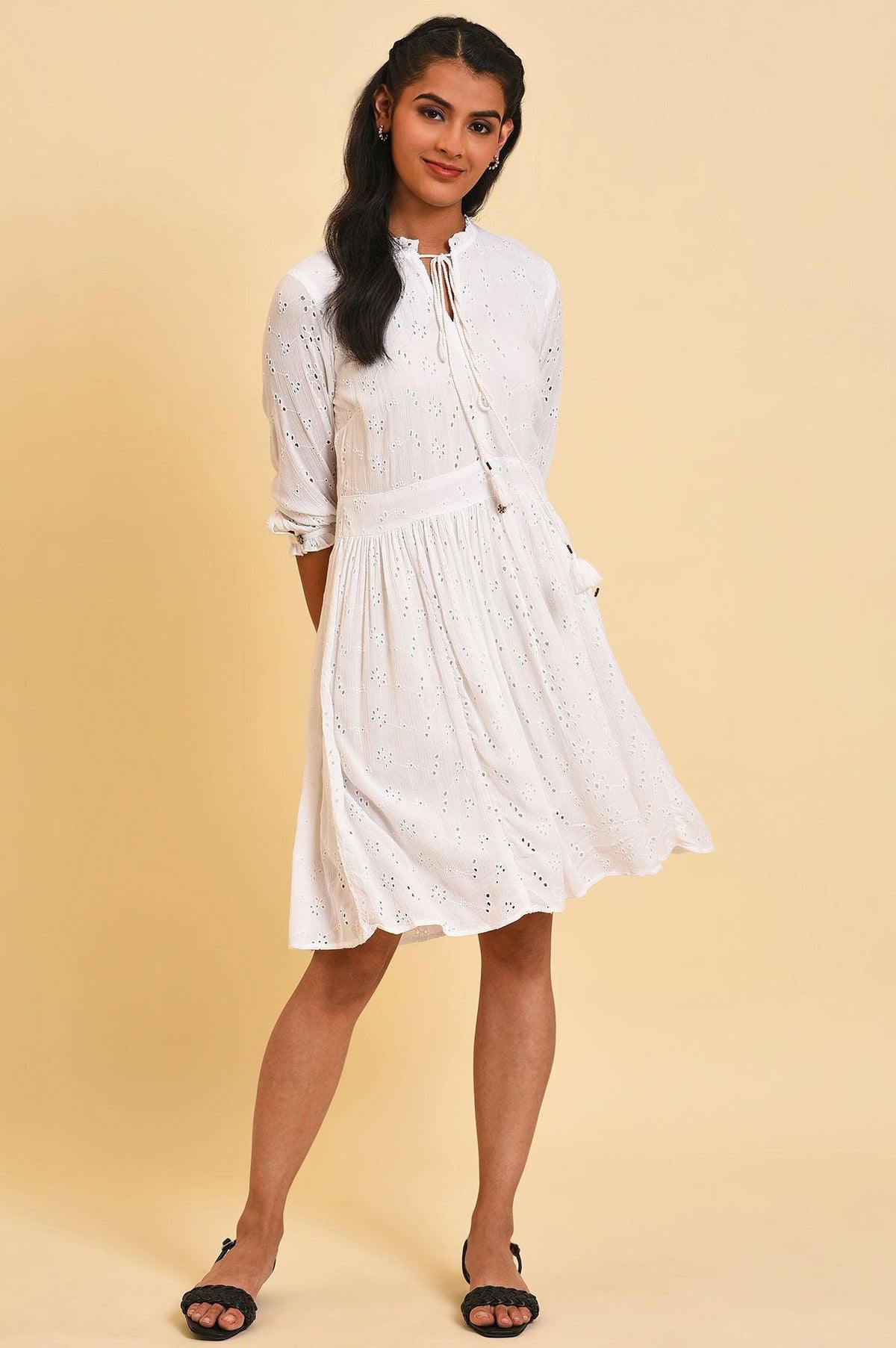 White Schiffli Summer Dress - L