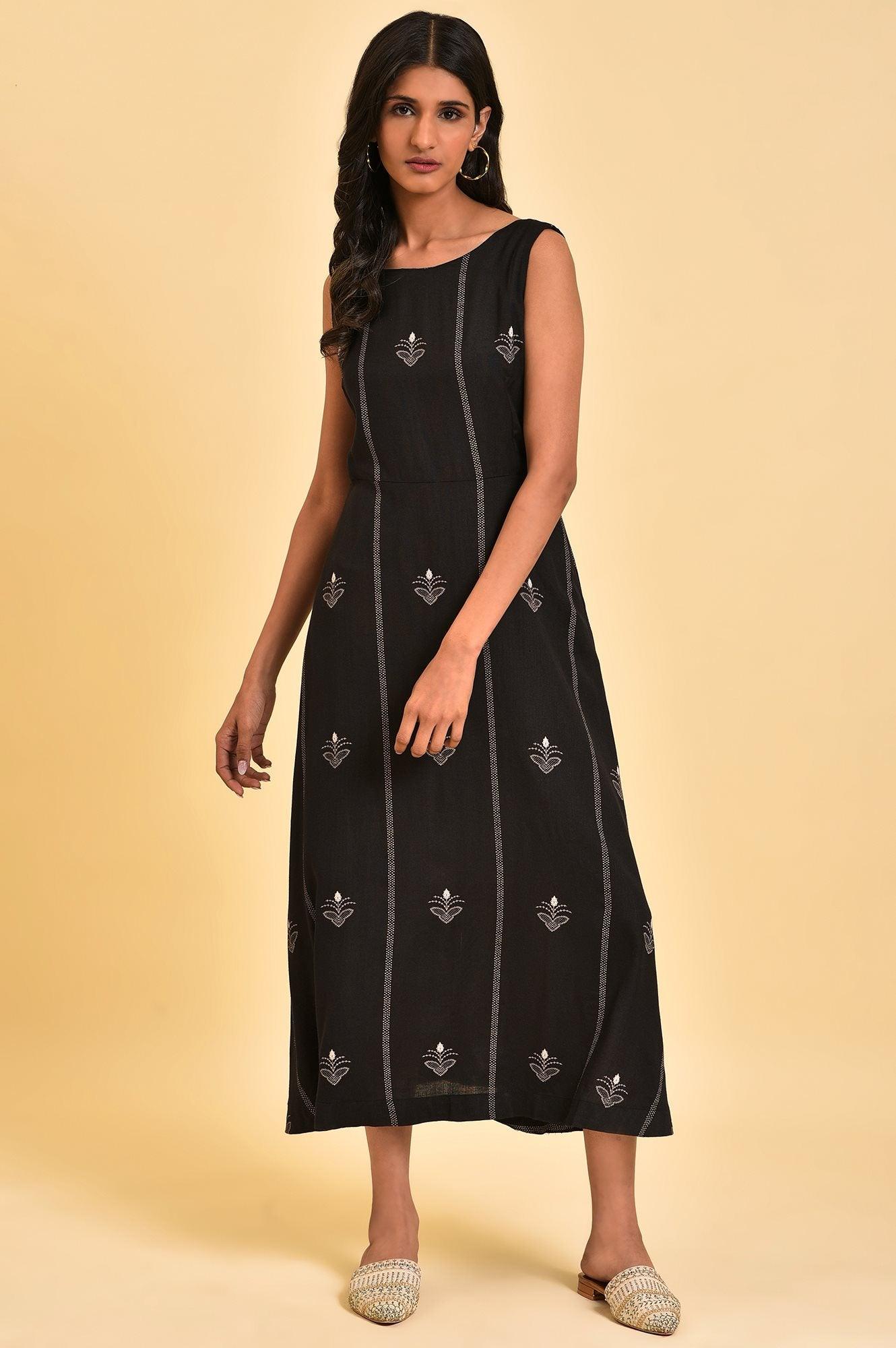 Black Sleeveless A-line Long Dress - wforwoman