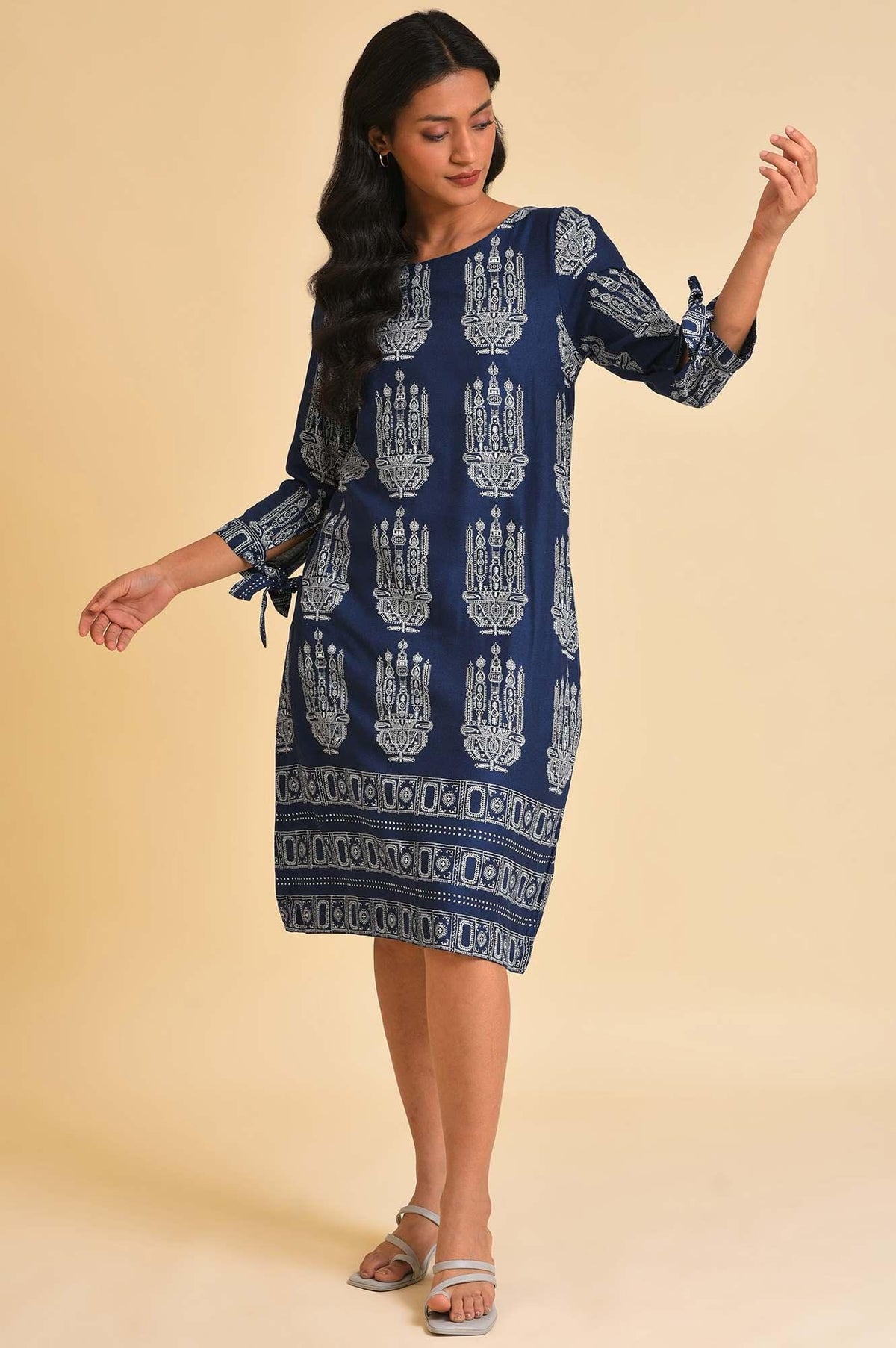 Blue Geometric Print Straight Dress - XS