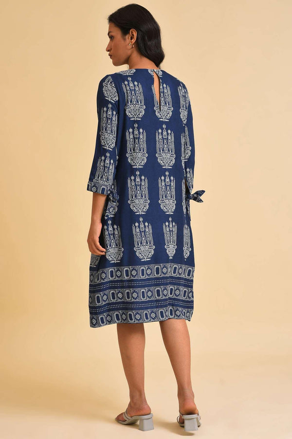Blue Geometric Print Straight Dress