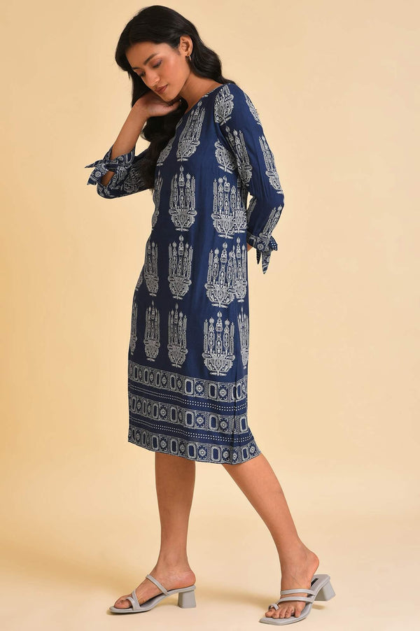 Blue Geometric Print Straight Dress