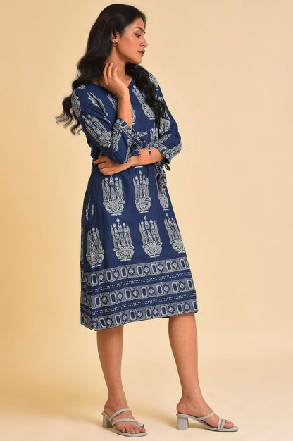 Blue Geometric Print Straight Dress - wforwoman