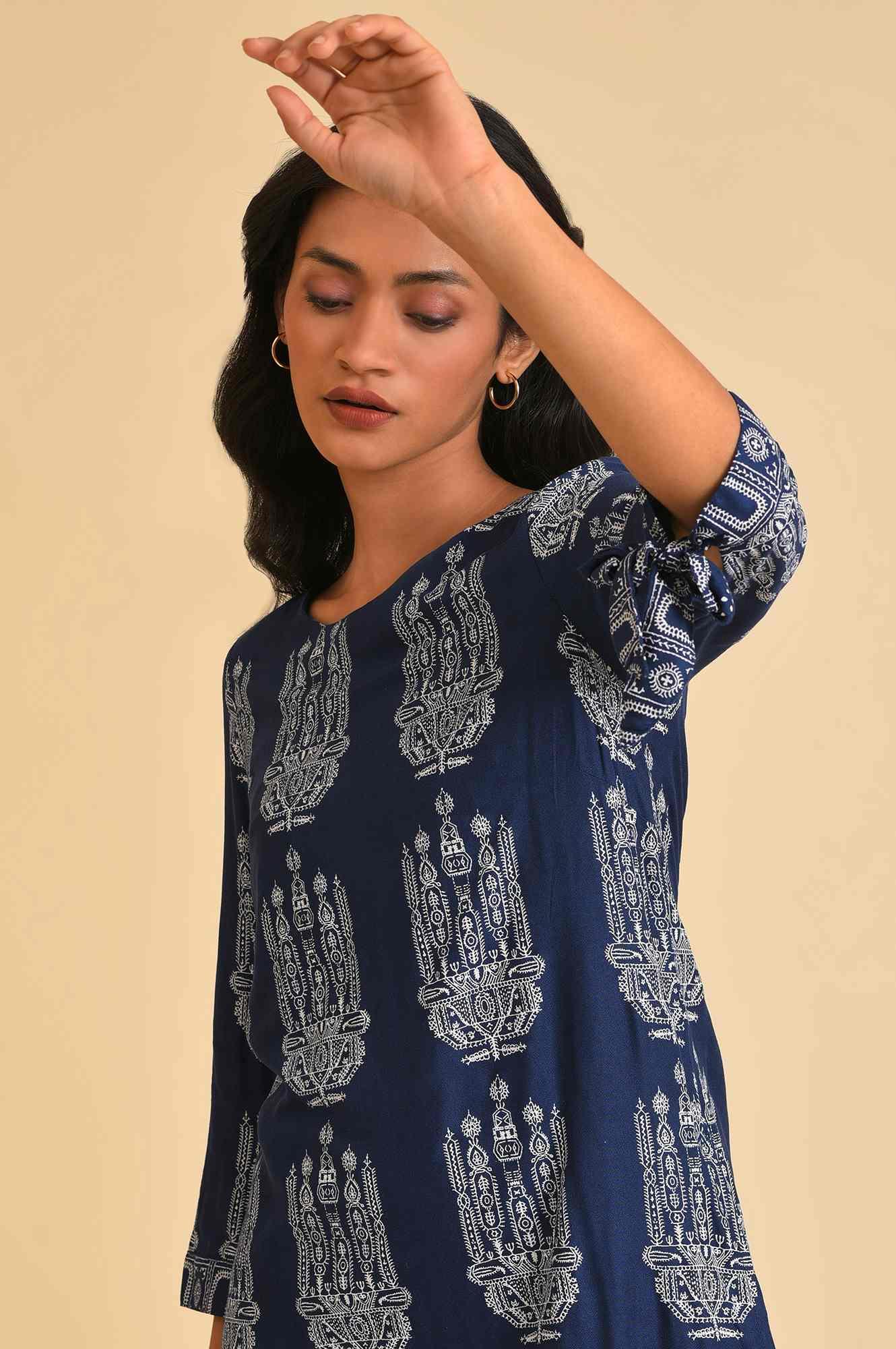 Blue Geometric Print Straight Dress - wforwoman