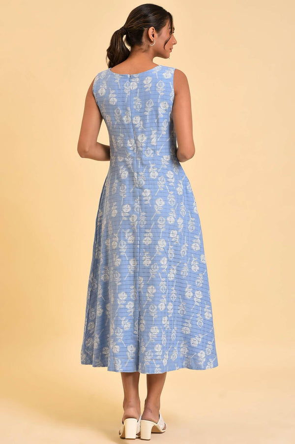 Light Blue Printed Cotton Vacation Dress