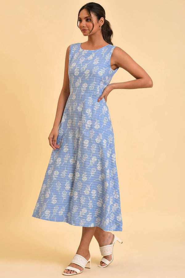 Light Blue Printed Cotton Vacation Dress