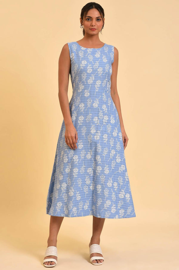 Light Blue Printed Cotton Vacation Dress
