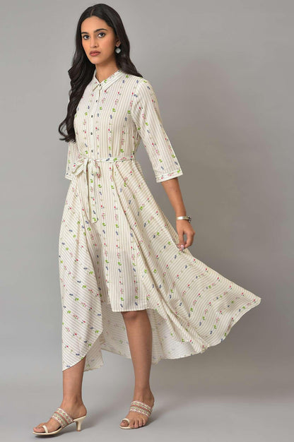 Ecru Printed Summer Shirt Dress - wforwoman
