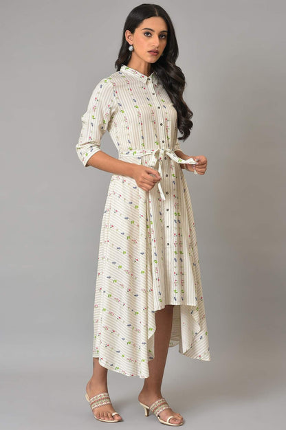 Ecru Printed Summer Shirt Dress - wforwoman