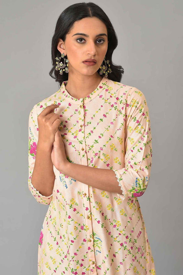 Light Orange A-Line Floral Printed Plus Size kurta