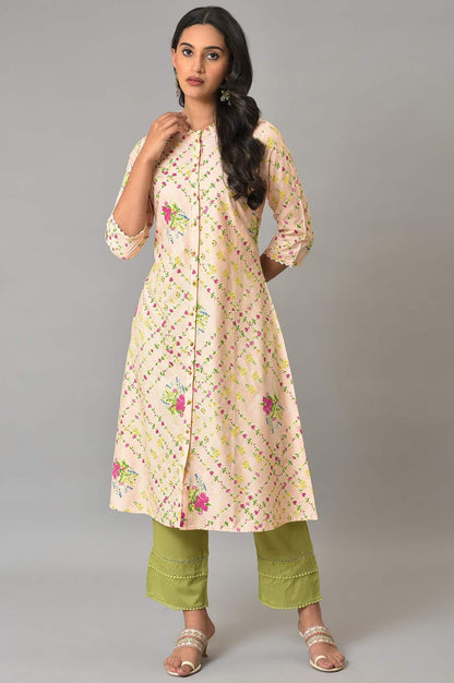 Light Orange A-Line Floral Printed Plus Size kurta - wforwoman