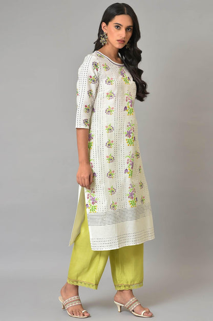 Plus Size Ecru Floral Printed Cotton kurta - wforwoman