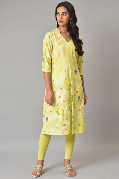 Green A-Line Floral Print kurta - wforwoman