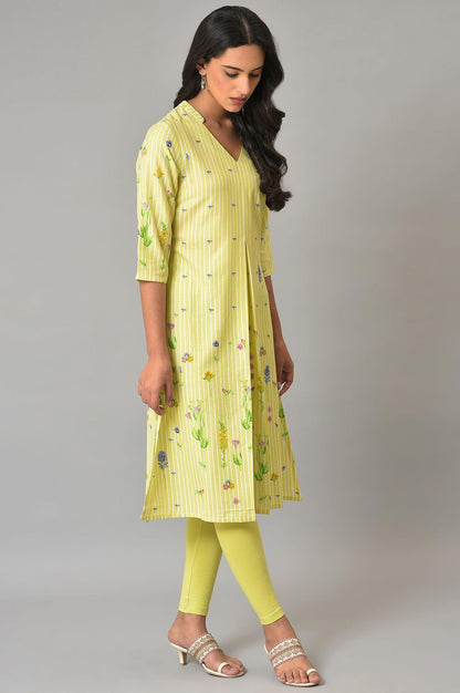 Green A-Line Floral Print kurta - wforwoman