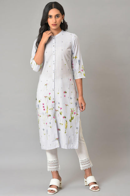 Plus Size Blue Floral Printed Straight kurta - wforwoman