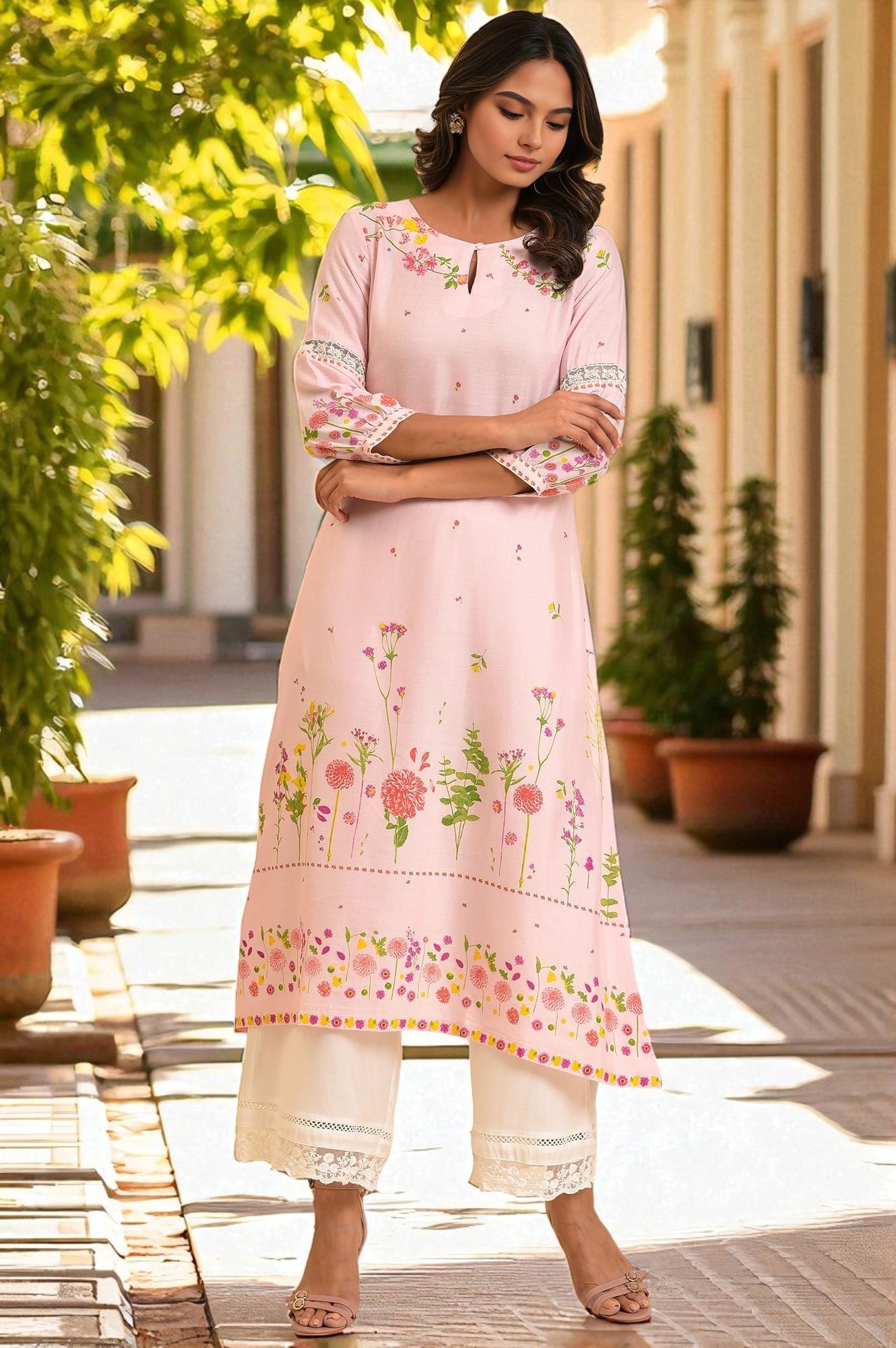 Light Pink Floral Printed Summer kurta