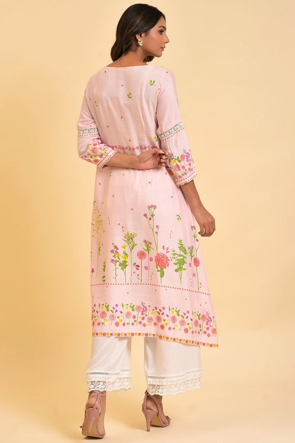 Light Pink Floral Printed Summer Kurta