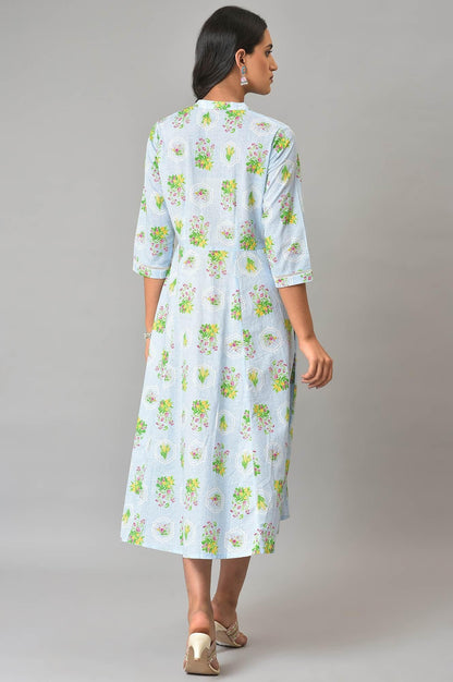 Blue Floral Printes Summer Shirt Dress - wforwoman