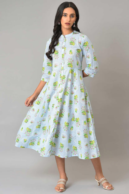 Blue Floral Printes Summer Shirt Dress - wforwoman