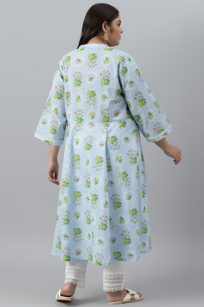 Blue Floral Printed Panelled Shirt Dress - wforwoman