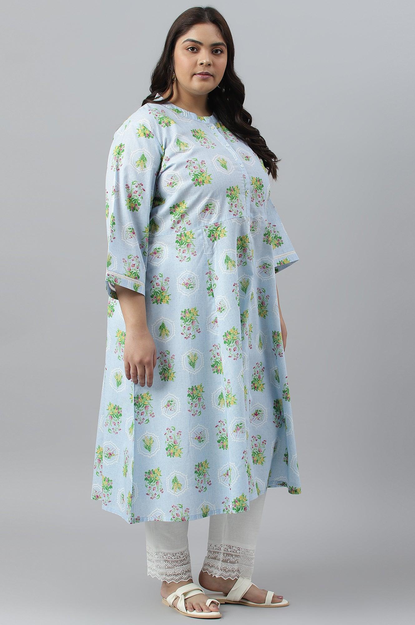 Blue Floral Printed Panelled Shirt Dress - wforwoman