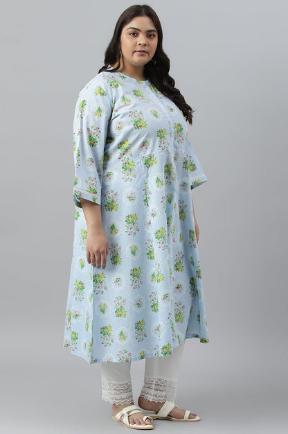 Blue Floral Printed Panelled Shirt Dress - wforwoman